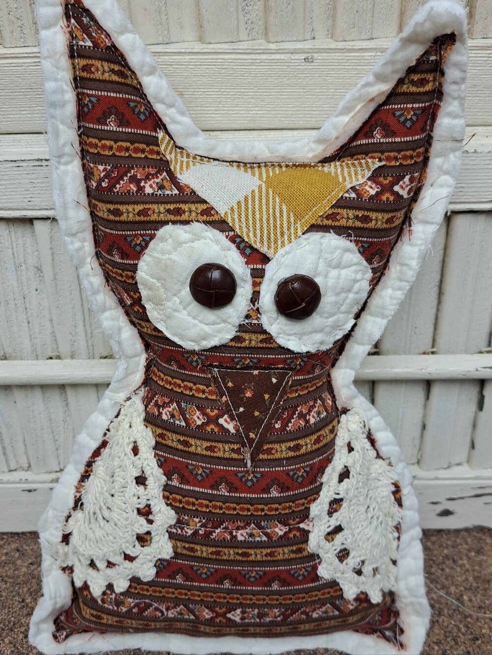 Handmade Brown & Mustard Owl Decorative Pillow (H)